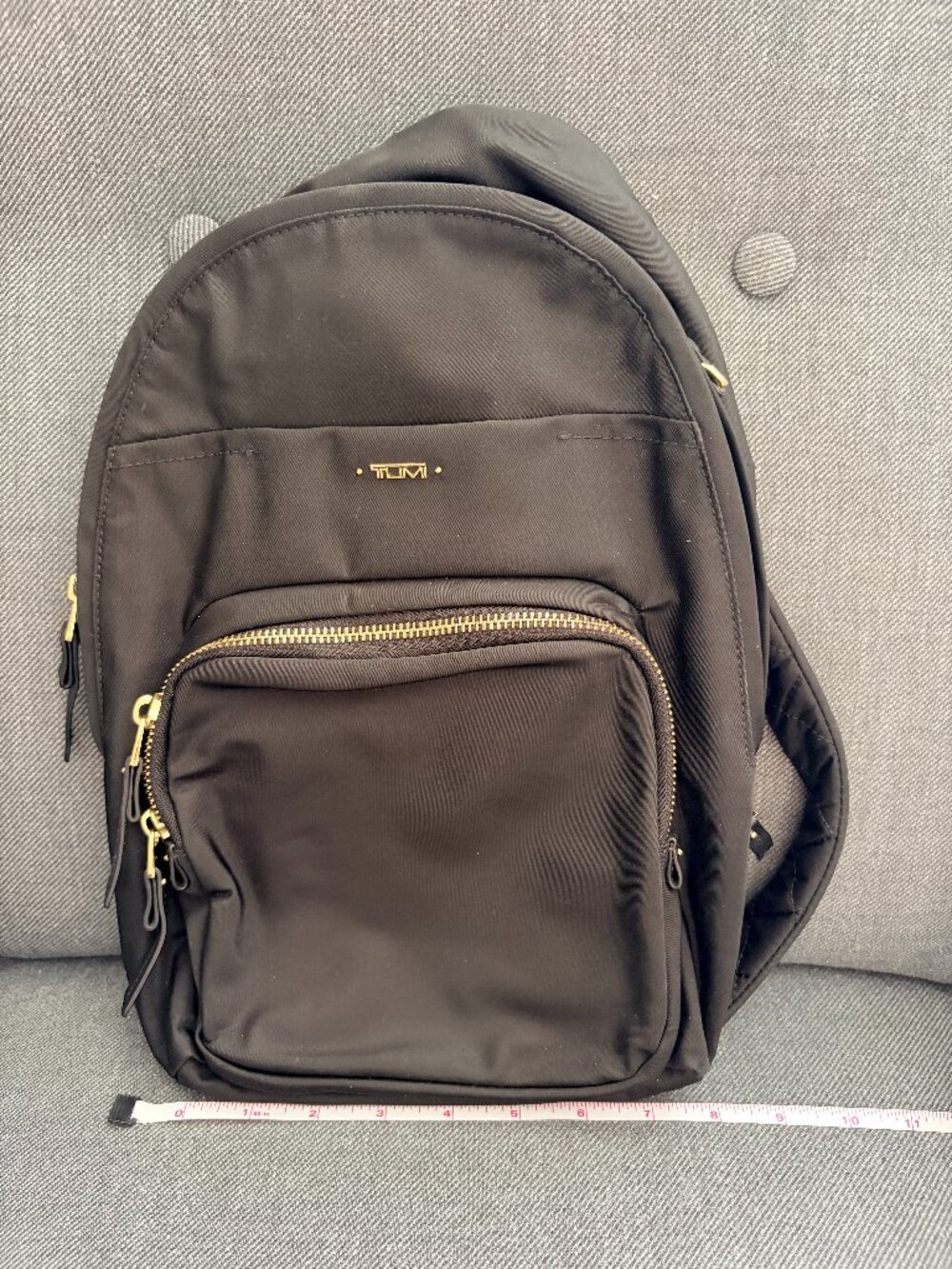 Tumi Sling Backpack Black Nylon Gold Hardware Crossbody Multi Pocket